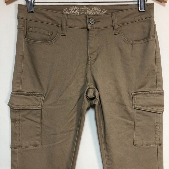 Beige Wax Jean Stretch Cargo Skinny Jeans Size 5 - Picture 2 of 11